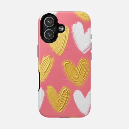Pink Gold & White Heart iPhone Case — Tough Magnetic | MagSafe Compatible