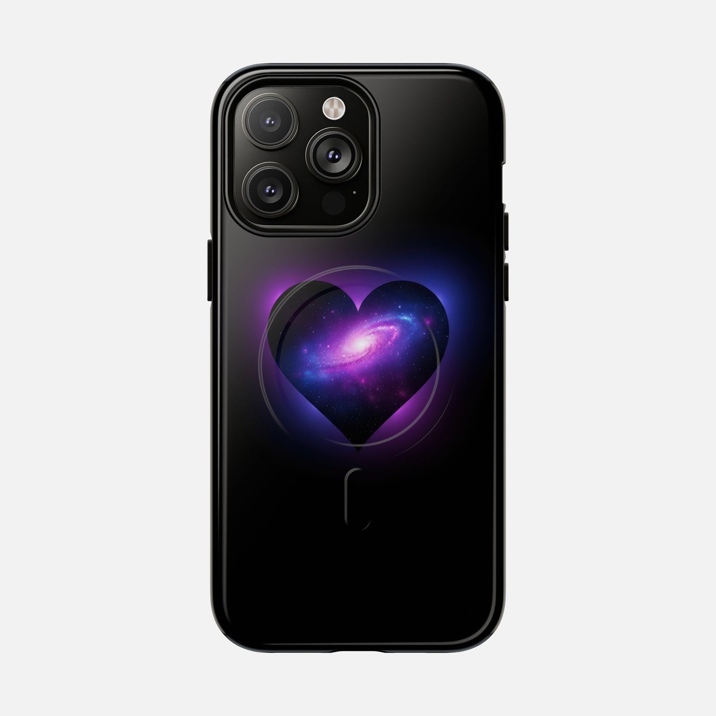 Galaxy Heart Tough Magnetic Phone Case — Magnetic Protective iPhone Cover with Purple Nebula Design iPhone 14 Pro Max Glossy Phone Case