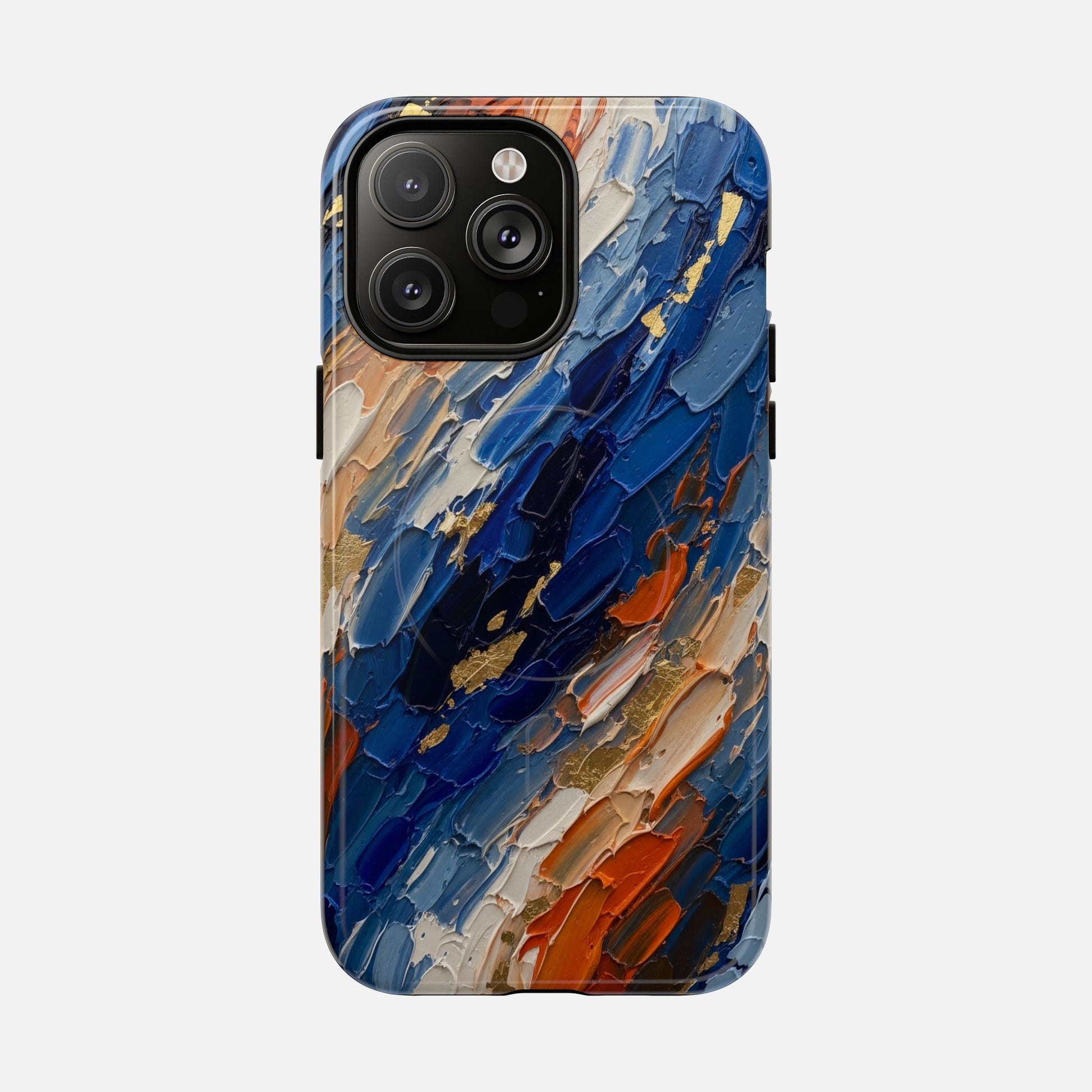 Magnetic Phone Case — Abstract Blue & Orange Paint Texture iPhone 14 Pro Max Glossy Phone Case