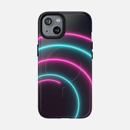 Neon Arc with Pink & Teal Glow iPhone Case — Tough Magnetic | MagSafe Compatible