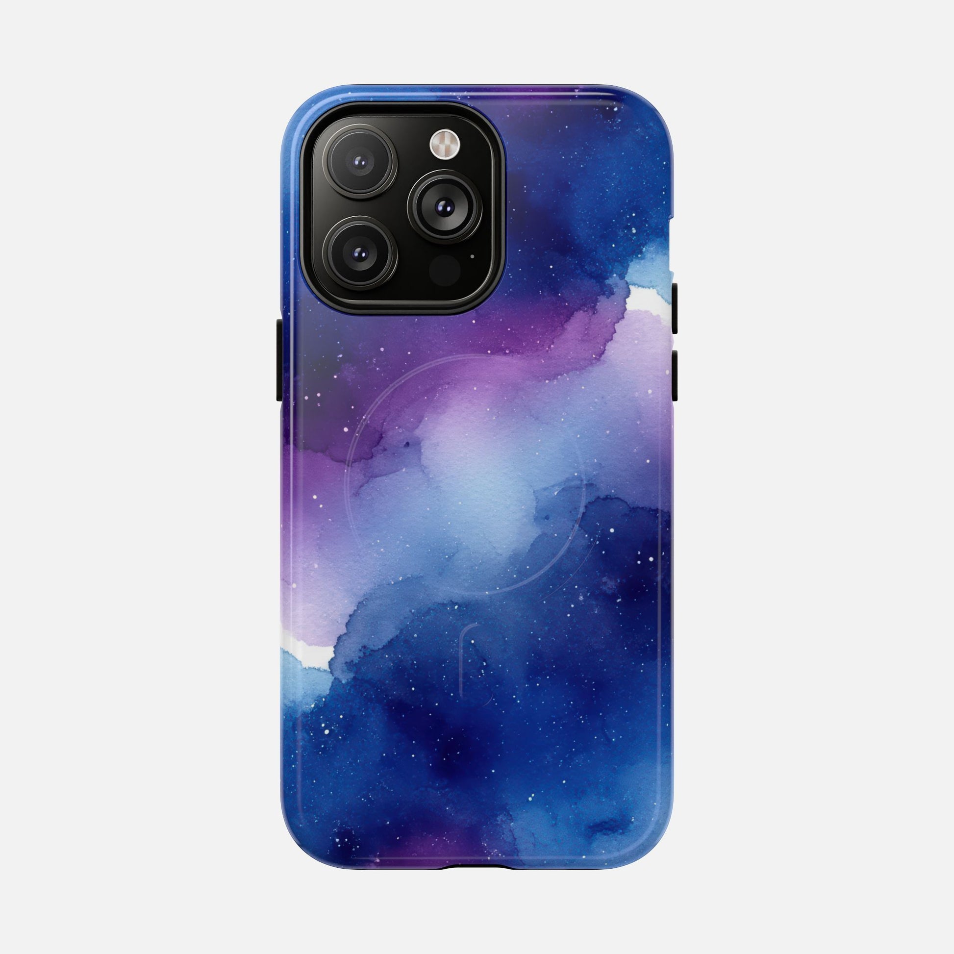 Galaxy Watercolor Tough Magnetic Phone Case — Blue Purple Nebula MagSafe Cover iPhone 14 Pro Max Glossy Phone Case