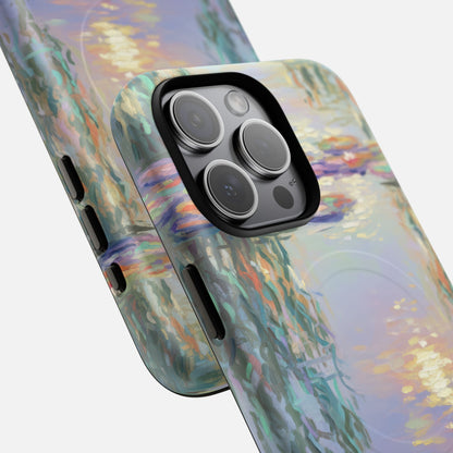 iPhone case with colorful water lily painting design, artistic phone protection