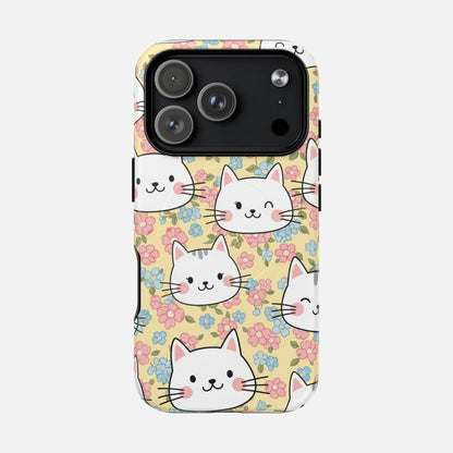 Cute Floral Cat iPhone Case — Tough Magnetic | MagSafe Compatible