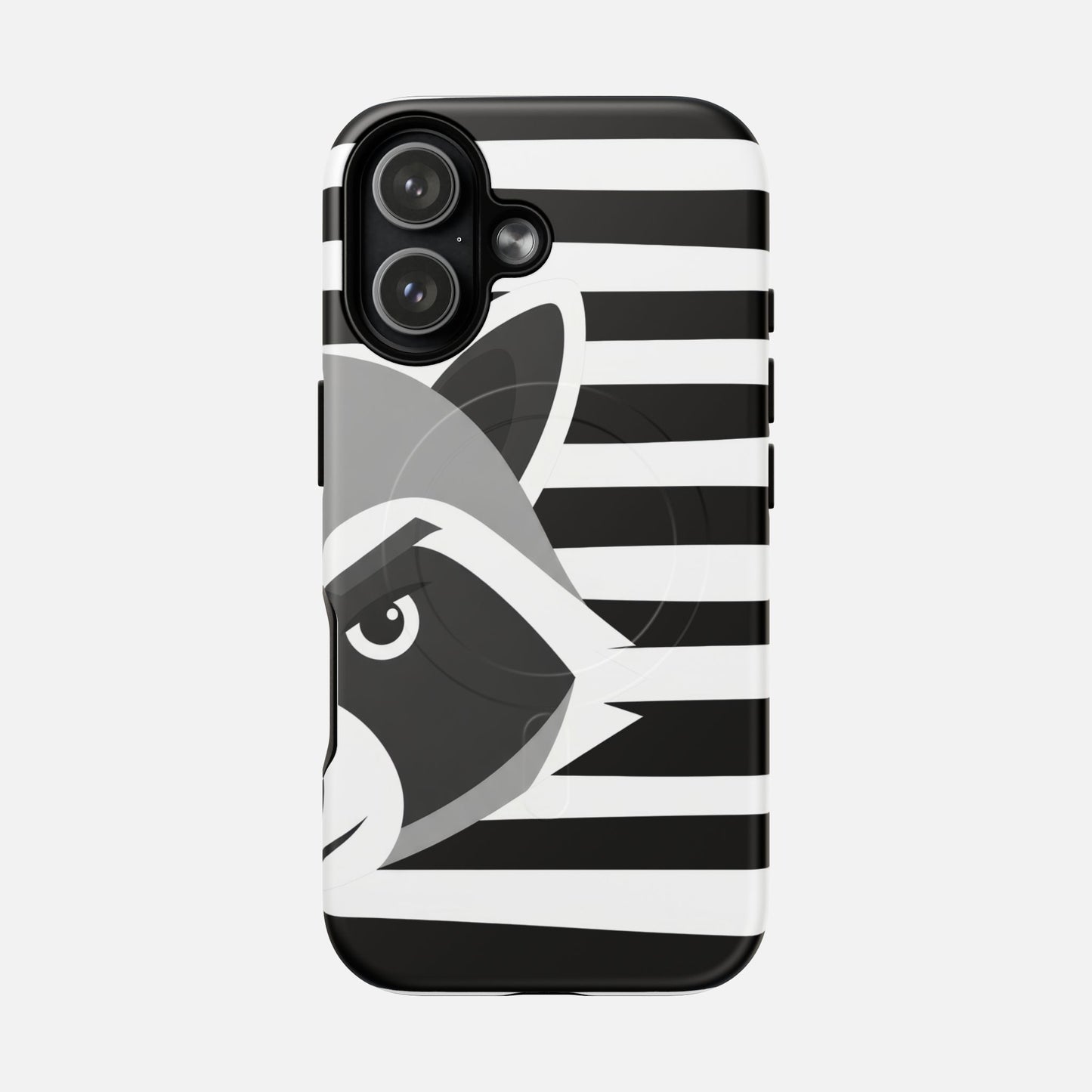 Raccoon Stripe Black & White Animal Design iPhone Case — Tough Magnetic | MagSafe Compatible