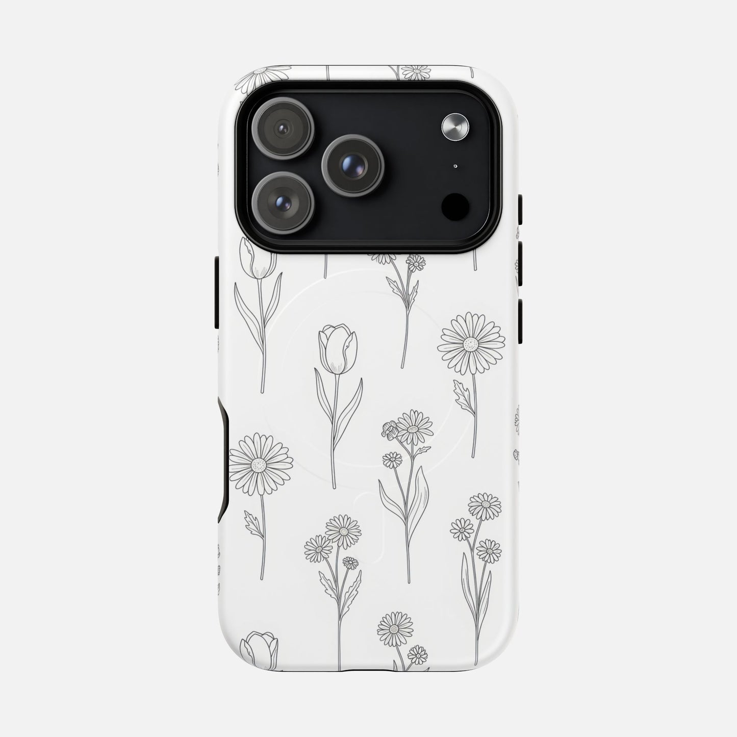 Floral Sketch Minimal Black Line Flower Design iPhone Case — Tough Magnetic | MagSafe Compatible