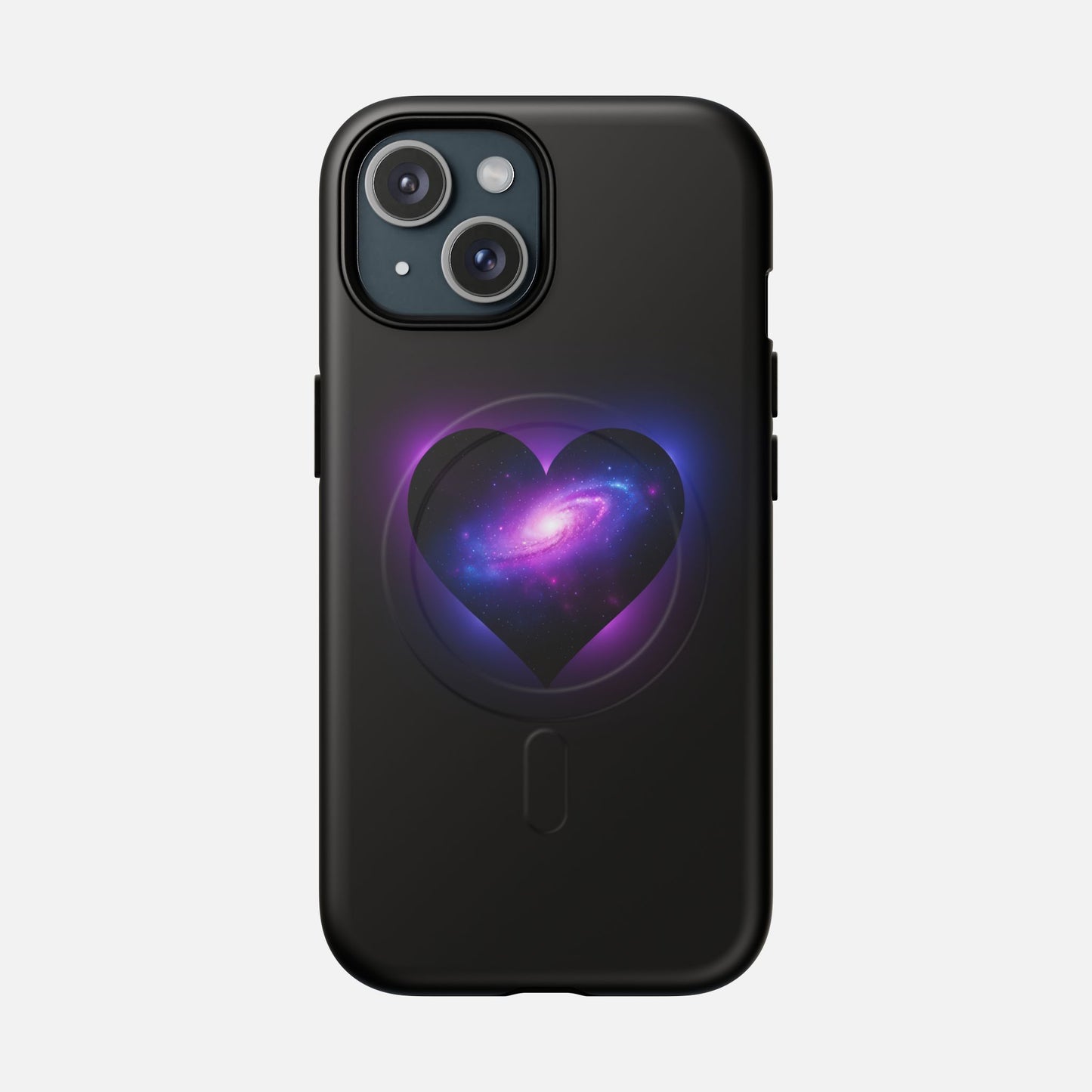 Galaxy Heart Tough Magnetic Phone Case — Magnetic Protective iPhone Cover with Purple Nebula Design iPhone 15 Matte Phone Case