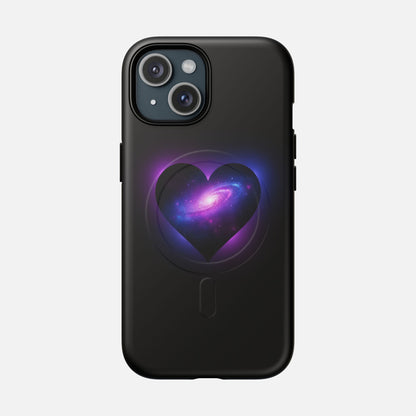 Galaxy Heart Tough Magnetic Phone Case — Magnetic Protective iPhone Cover with Purple Nebula Design iPhone 15 Matte Phone Case