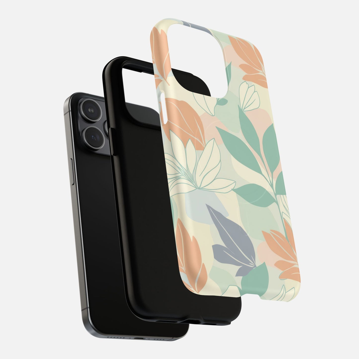 Floral Pastel With Soft Green & Peach Botanical Design iPhone Case — Tough Magnetic | MagSafe Compatible
