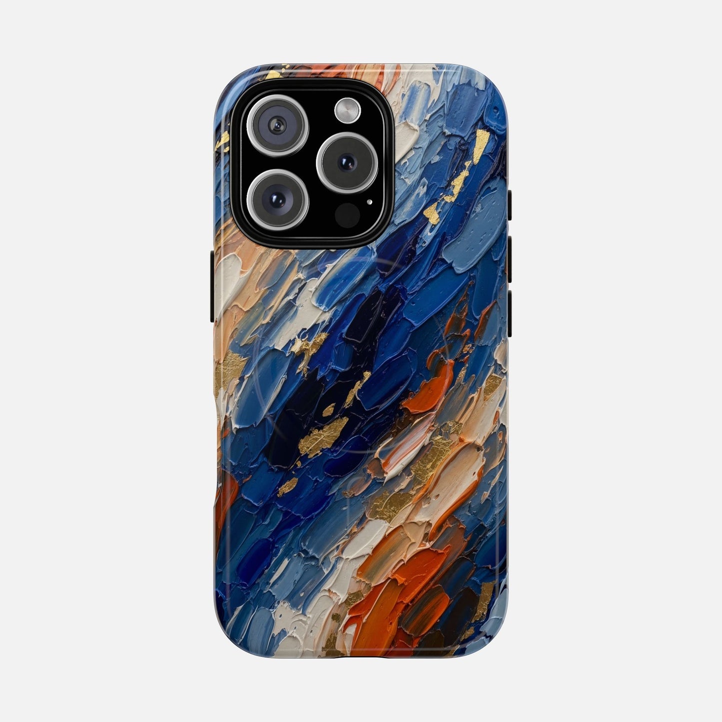Magnetic Phone Case — Abstract Blue & Orange Paint Texture iPhone 16 Pro Glossy Phone Case
