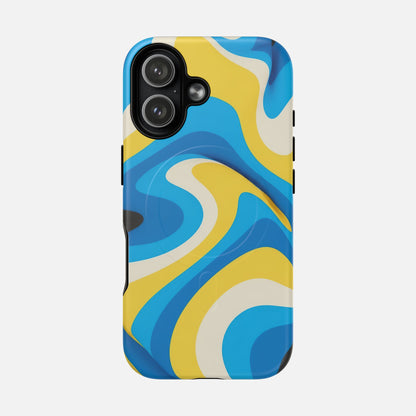 Blue & Yellow Abstract Swirl iPhone Case — Tough Magnetic | MagSafe Compatible