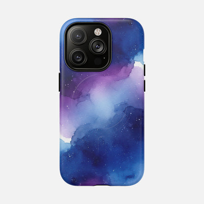 Galaxy Watercolor Tough Magnetic Phone Case — Blue Purple Nebula MagSafe Cover iPhone 14 Pro Matte Phone Case