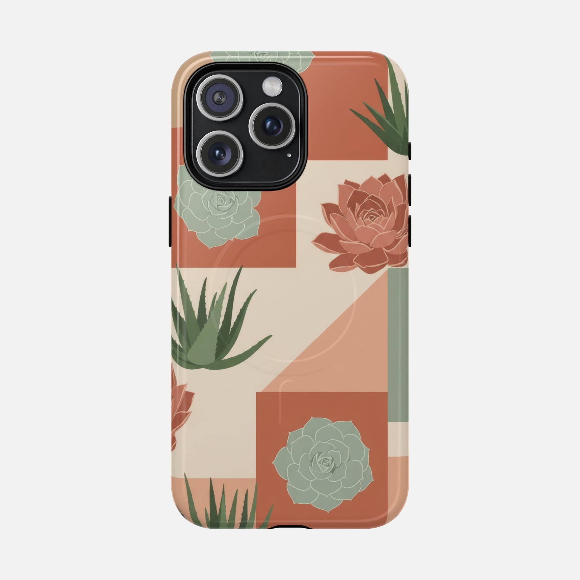 Succulent Pattern Tough Magnetic Phone Case iPhone 15 Pro Max Glossy Phone Case