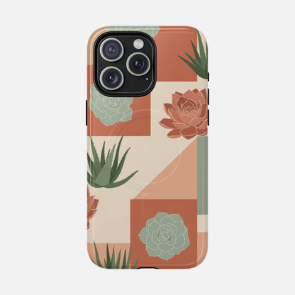 Succulent Pattern Tough Magnetic Phone Case iPhone 15 Pro Max Glossy Phone Case
