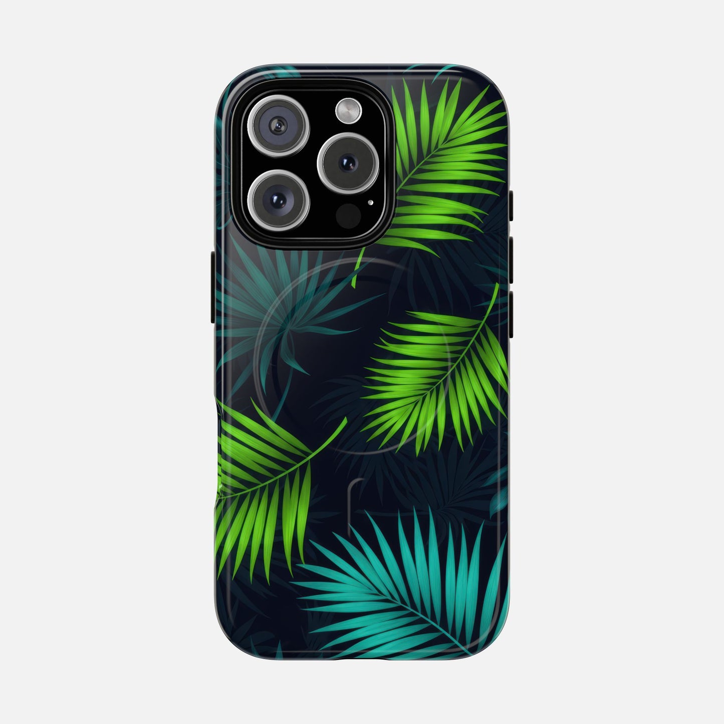 Tropical Palm Tough Magnetic Phone Case — Protective Magnetic iPhone Cover with Green Leaf Design iPhone 16 Pro Glossy Phone Case