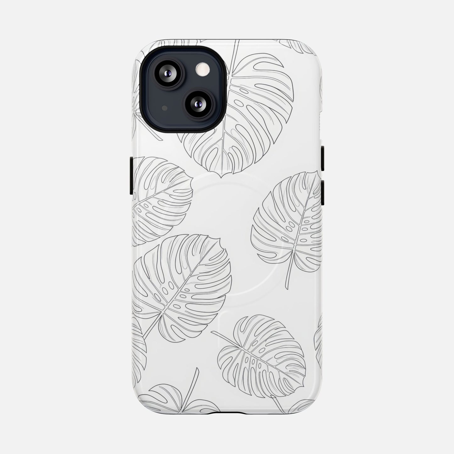 Monstera Leaf Clear Tropical Pattern iPhone Case — Tough Magnetic | MagSafe Compatible