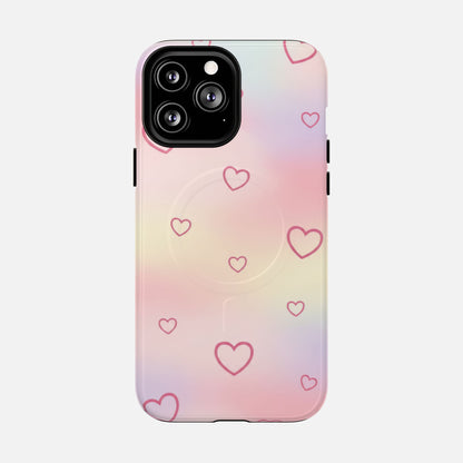Pastel gradient phone case with pink heart pattern and pop socket, stylish and protective design