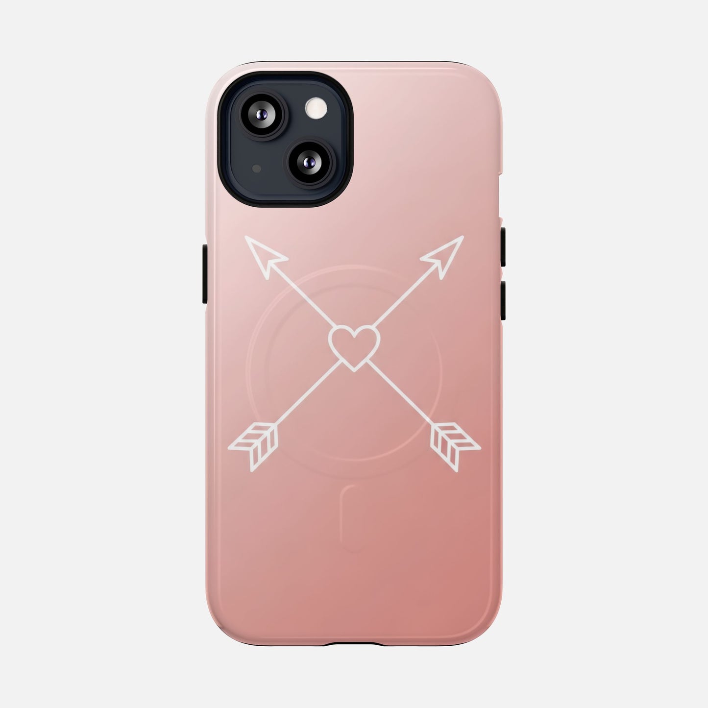 Rose Gold & Heart & Crossed Arrows Design iPhone Case — Tough Magnetic | MagSafe Compatible