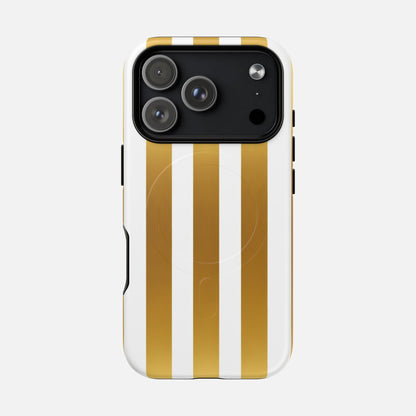 Gold & White Stripe iPhone Case — Tough Magnetic | MagSafe Compatible