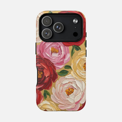 Floral Camellia With Rose & Blush Blooms iPhone Case — Tough Magnetic | MagSafe Compatible