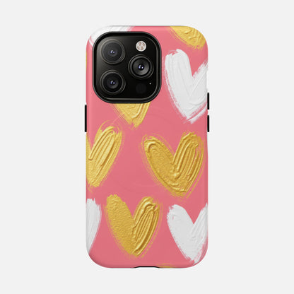 Pink Gold & White Heart iPhone Case — Tough Magnetic | MagSafe Compatible