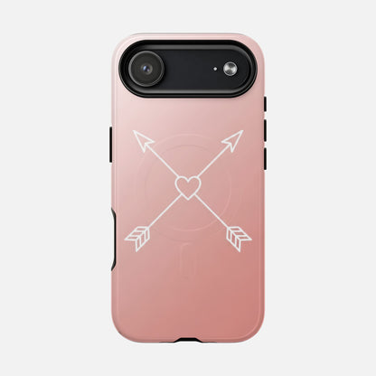Rose Gold & Heart & Crossed Arrows Design iPhone Case — Tough Magnetic | MagSafe Compatible