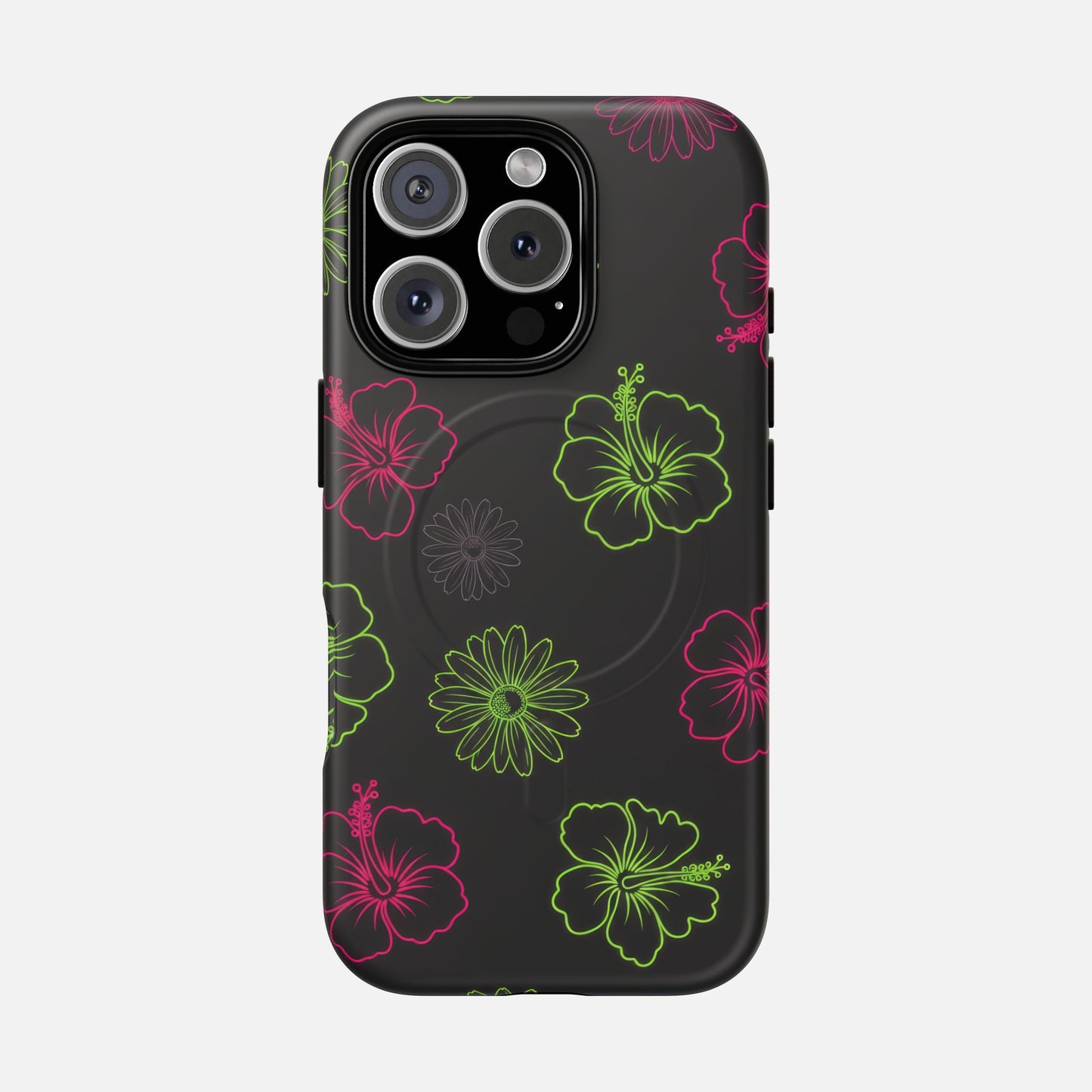 Neon Hibiscus Tough Magnetic Phone Case — Tropical Floral Protective Cover iPhone 16 Pro Matte Phone Case