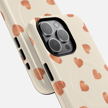 Heart Pattern Peach Watercolor iPhone Case — Tough Magnetic | MagSafe Compatible