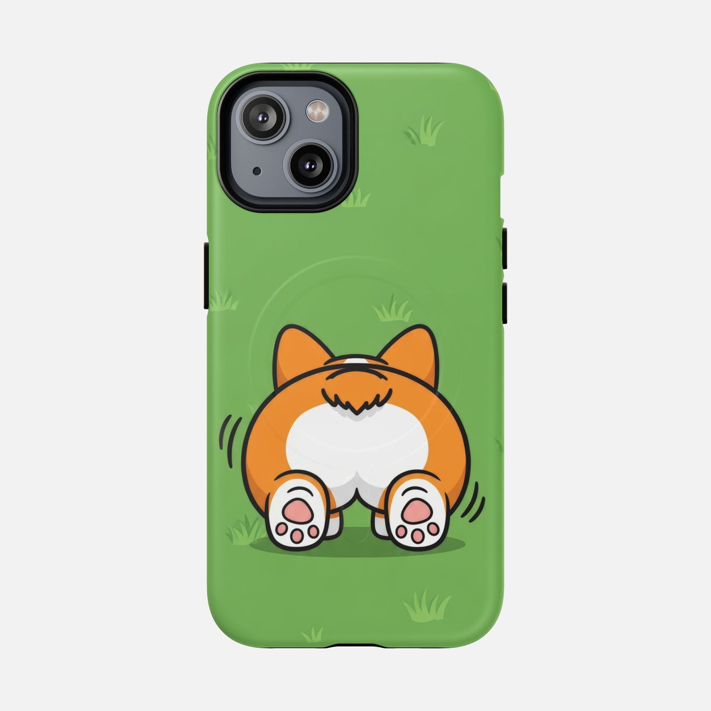 Corgi Butt With Cute Green iPhone Case — Tough Magnetic | MagSafe Compatible