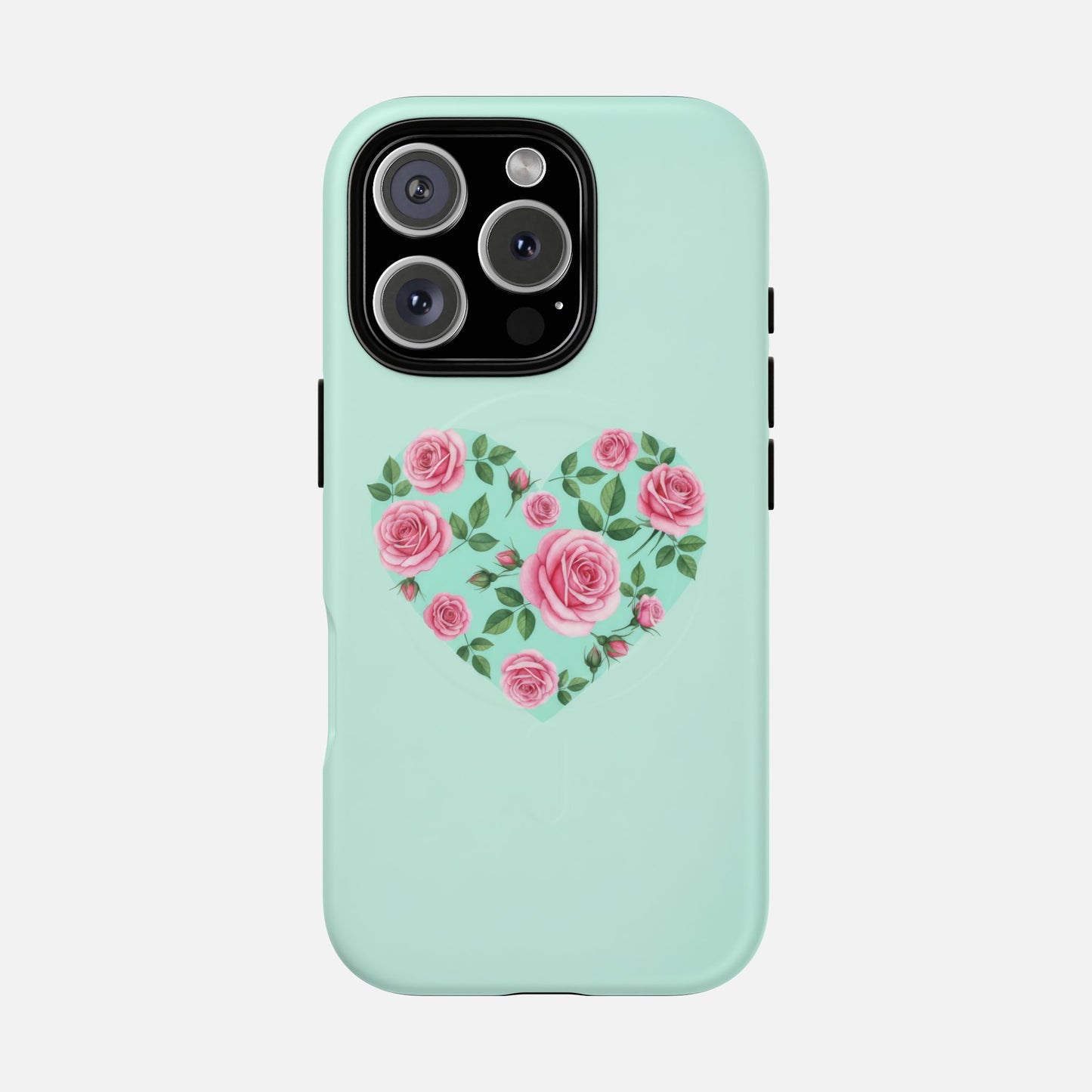 Floral Heart & Mint Rose iPhone Case — Tough Magnetic | MagSafe Compatible