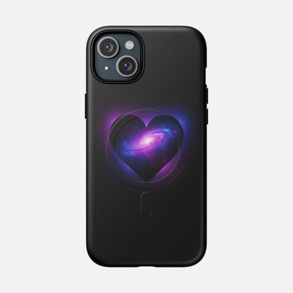 Galaxy Heart Tough Magnetic Phone Case — Magnetic Protective iPhone Cover with Purple Nebula Design iPhone 15 Plus Matte Phone Case
