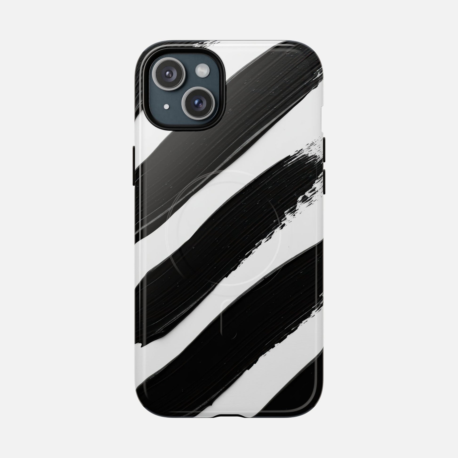 Abstract Black Brushstroke Magnetic Phone Case iPhone 15 Plus Glossy Phone Case