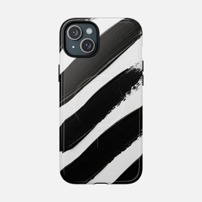 Abstract Black Brushstroke Magnetic Phone Case iPhone 15 Plus Glossy Phone Case