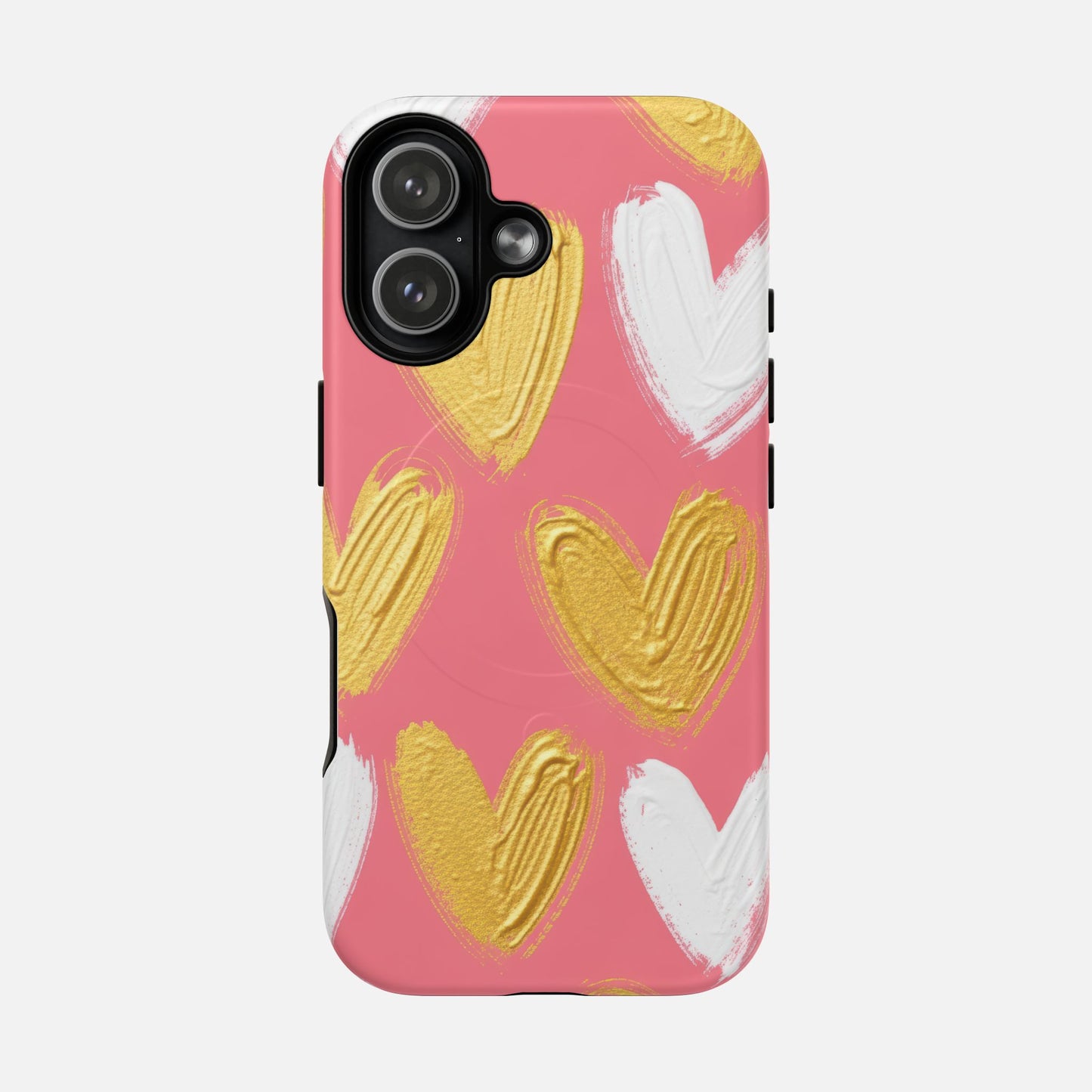 Pink Gold & White Heart iPhone Case — Tough Magnetic | MagSafe Compatible