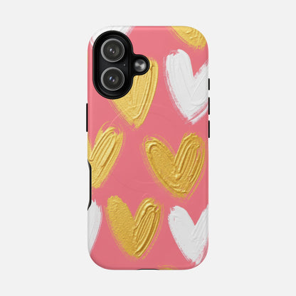 Pink Gold & White Heart iPhone Case — Tough Magnetic | MagSafe Compatible