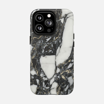 Black and white marble phone case with gold vein design for modern smartphones