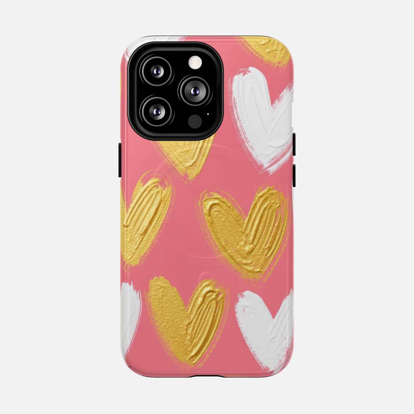 Phone Case — Pink Gold & White Heart Tough Magnetic Case iPhone 13 Pro Glossy Phone Case