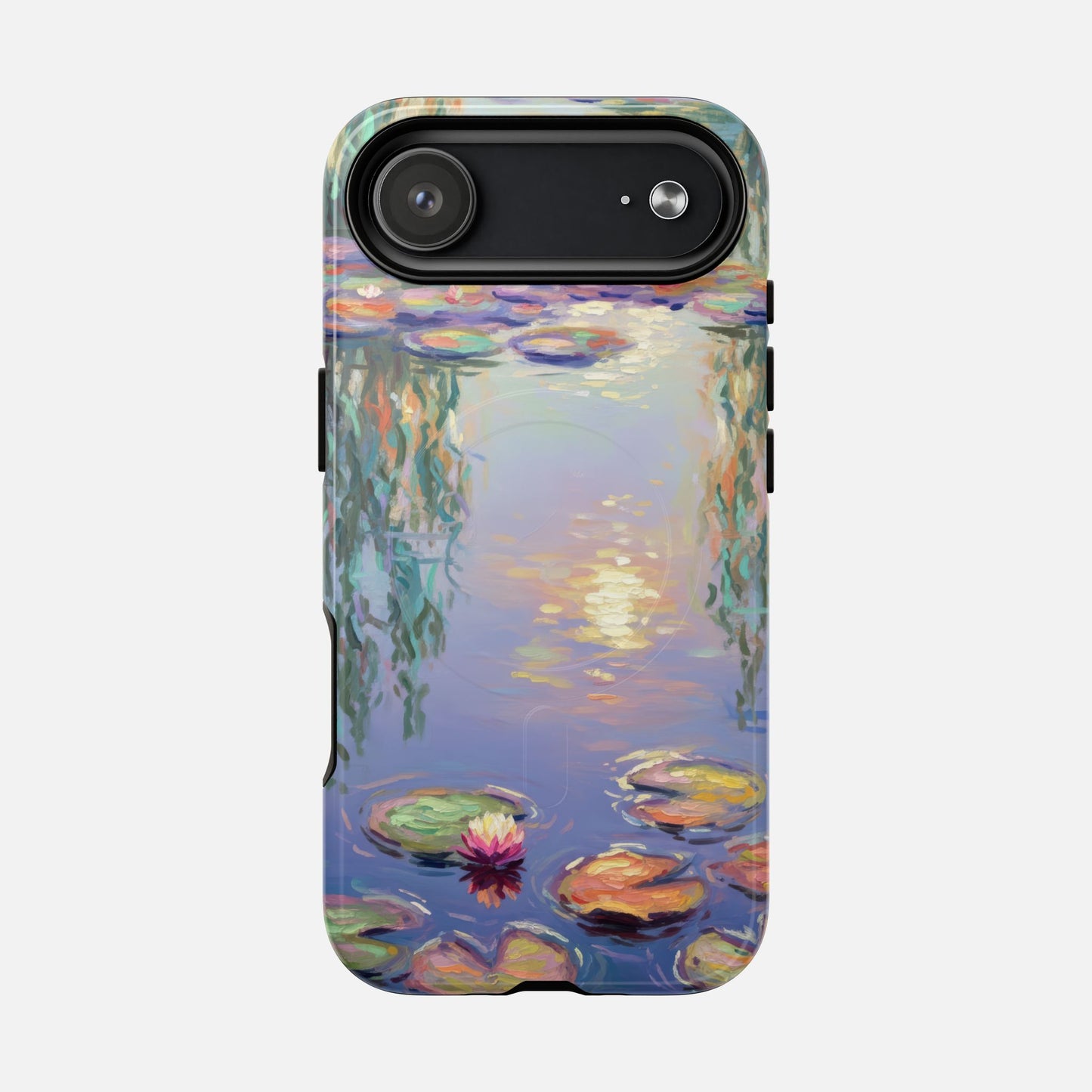 Phone case with Monet-style water lilies painting, artistic design for iPhone protection