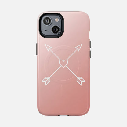 Rose Gold & Heart & Crossed Arrows Design iPhone Case — Tough Magnetic | MagSafe Compatible