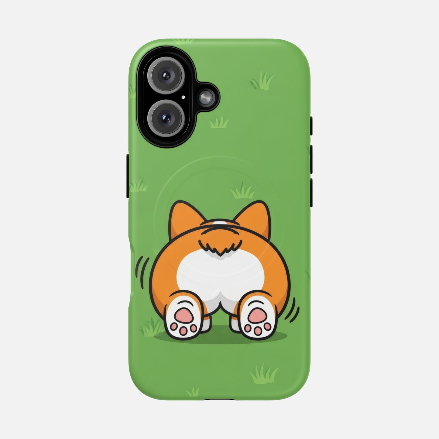 Corgi Butt With Cute Green iPhone Case — Tough Magnetic | MagSafe Compatible