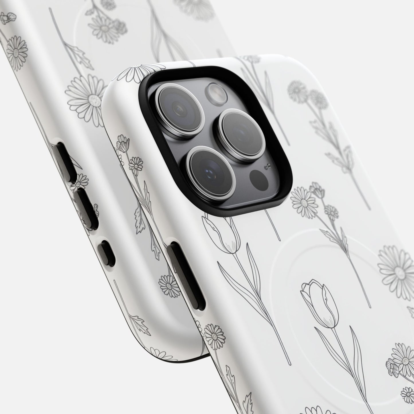 Floral Sketch Minimal Black Line Flower Design iPhone Case — Tough Magnetic | MagSafe Compatible