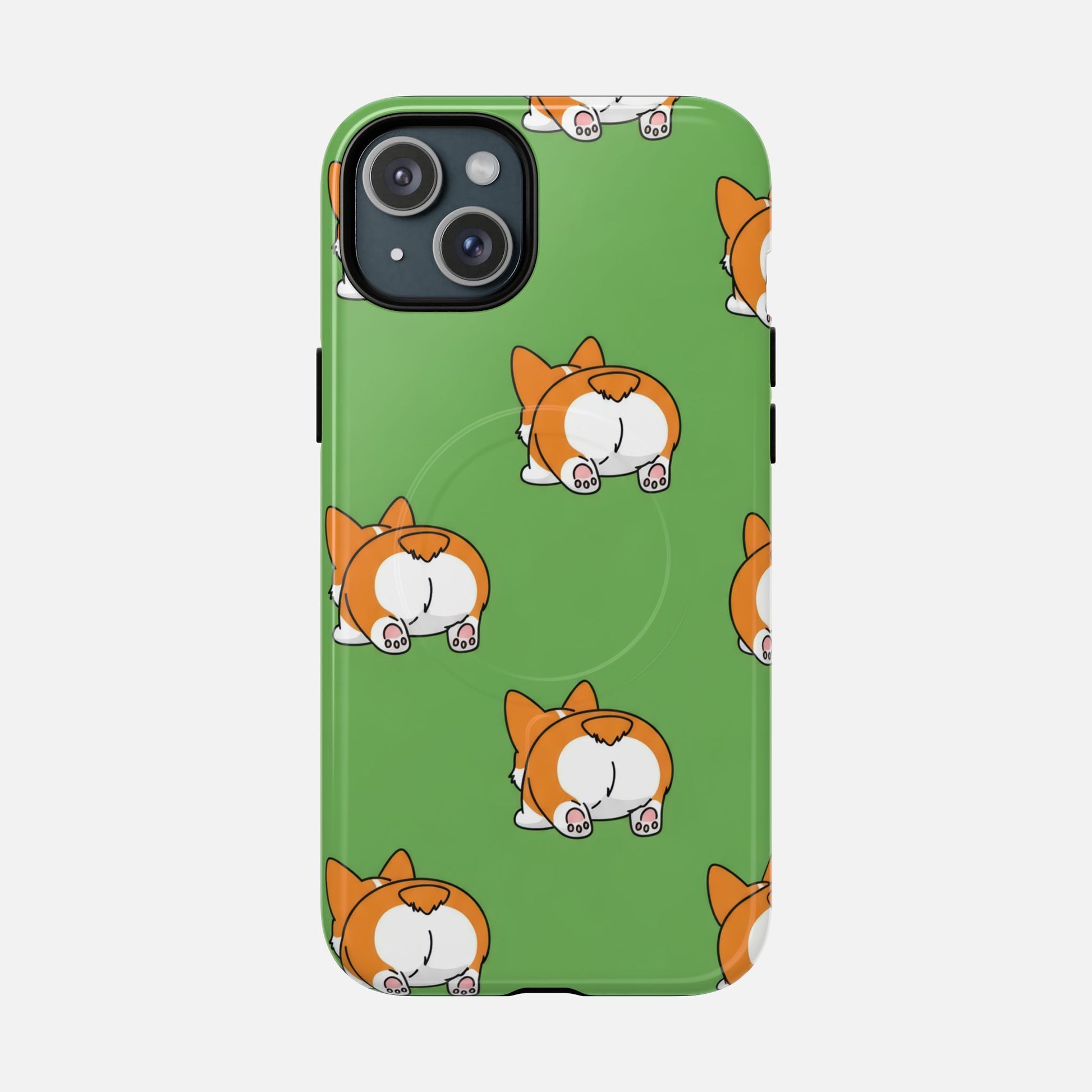 Corgi Bum Magnetic Tough Case — Cute Cartoon Dog Phone Cover iPhone 15 Plus Glossy Phone Case