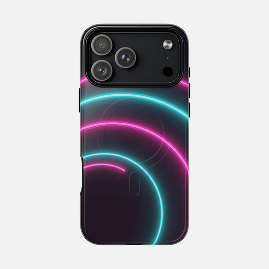 Neon Arc Magnetic Phone Case — Tough Protective iPhone Cover with Pink & Teal Glow iPhone 17 Pro Max Glossy Phone Case