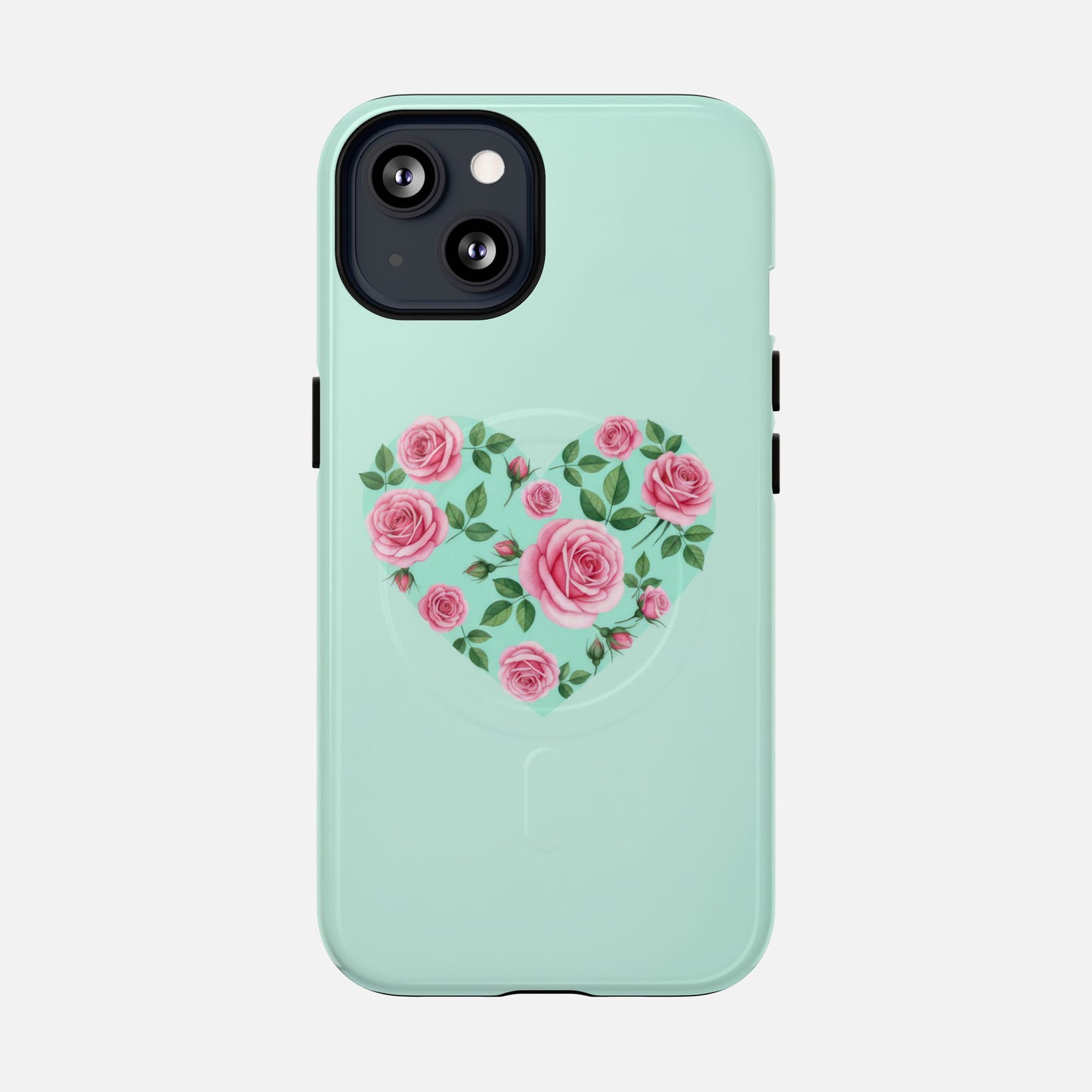 Floral Heart & Mint Rose iPhone Case — Tough Magnetic | MagSafe Compatible