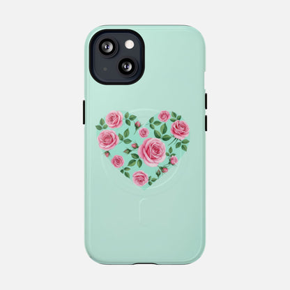 Floral Heart & Mint Rose iPhone Case — Tough Magnetic | MagSafe Compatible