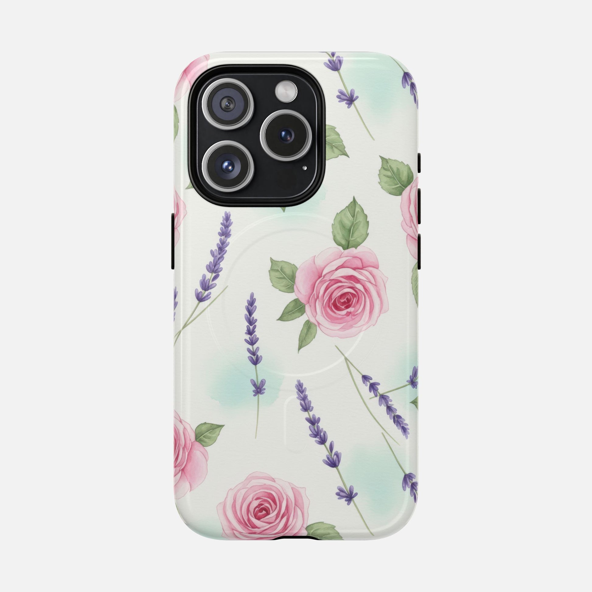 Floral Rose & Lavender Tough Magnetic Phone Case — Protective Magnetic iPhone Cover iPhone 15 Pro Glossy Phone Case