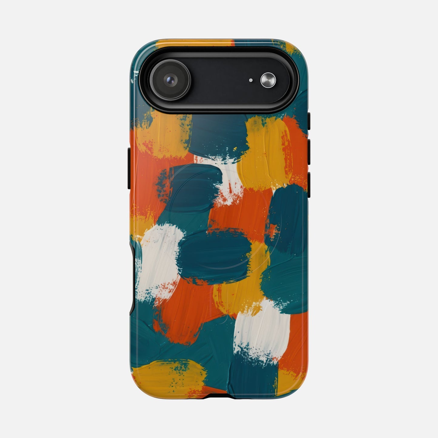 Abstract Brushstroke Colorful Teal, Orange & Mustard iPhone Case — Tough Magnetic | MagSafe Compatible