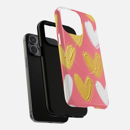 Pink Gold & White Heart iPhone Case — Tough Magnetic | MagSafe Compatible