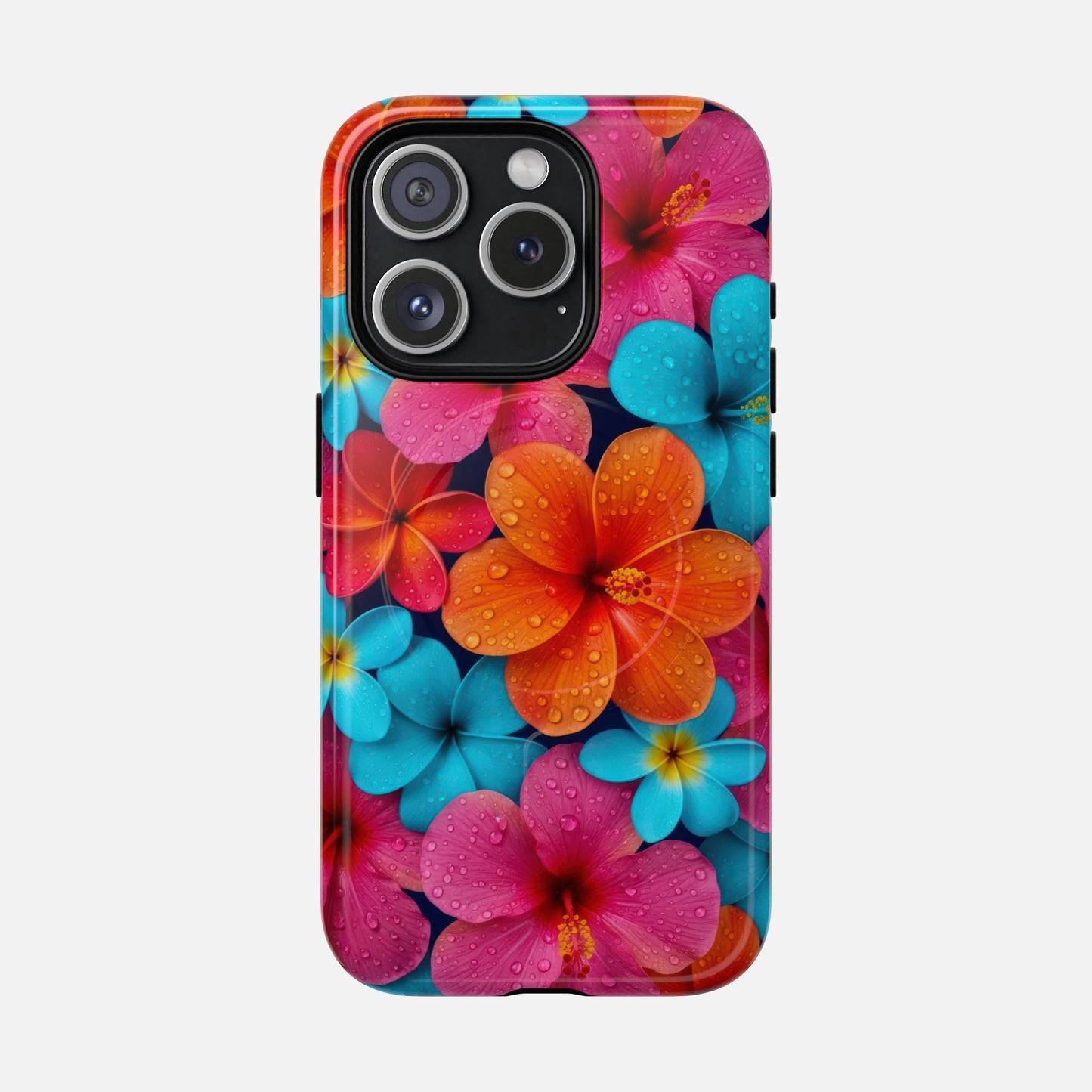 Phone Case — Colorful Tropical Plumeria Floral Magnetic Tough Case iPhone 15 Pro Glossy Phone Case