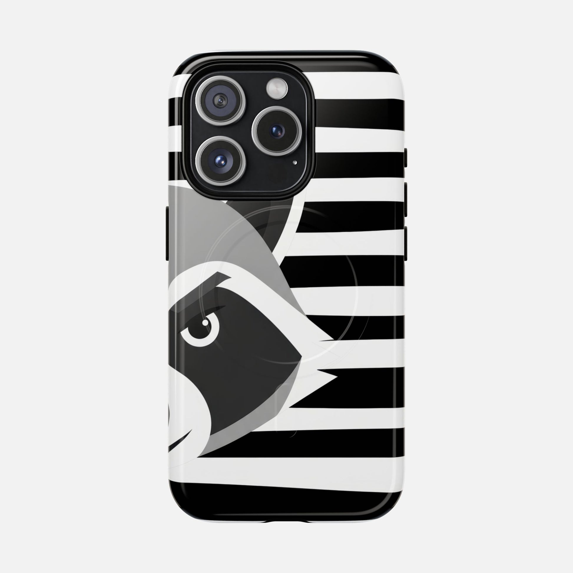 Raccoon Stripe Tough Magnetic Phone Case — Black & White Animal Design iPhone 15 Pro Glossy Phone Case