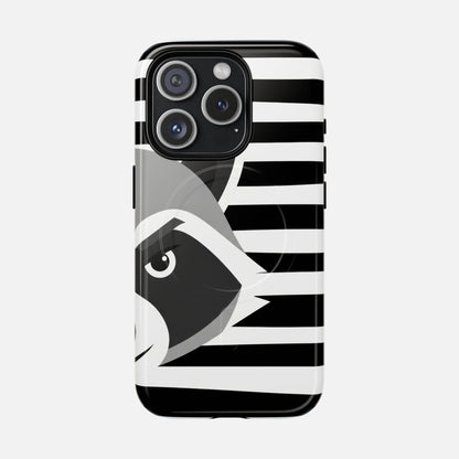 Raccoon Stripe Tough Magnetic Phone Case — Black & White Animal Design iPhone 15 Pro Glossy Phone Case